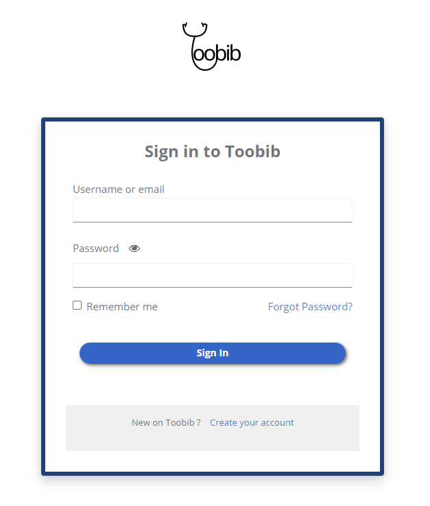 Capture d'écran de l'interface d'authentification KeyCloak personnalisée pour Toobib