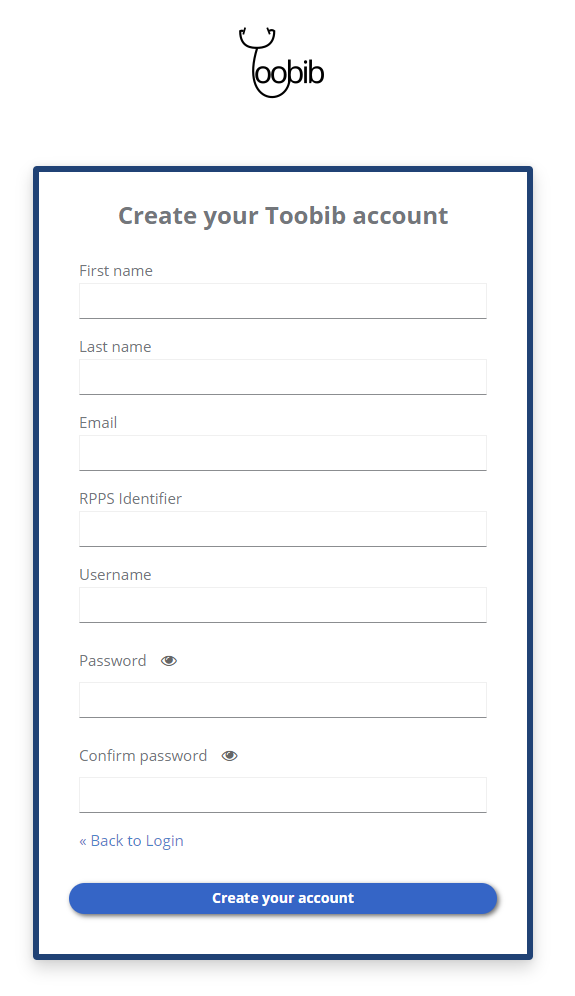 Capture d'écran de l'interface d'inscription KeyCloak personnalisée pour Toobib